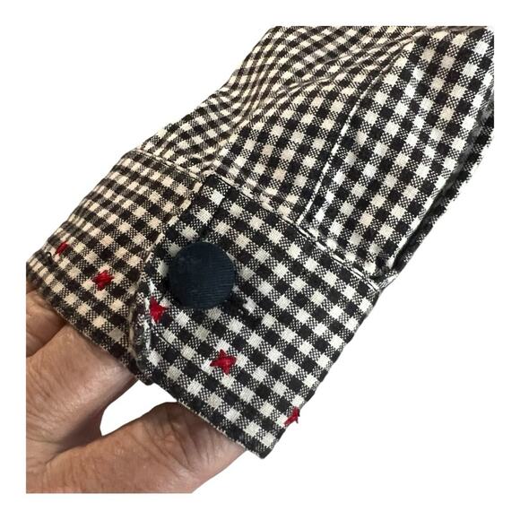 LEMON GRASS Vintage Christmas Shirt Santa Reindeer Appliqué Black Check SZ L - Picture 8 of 16